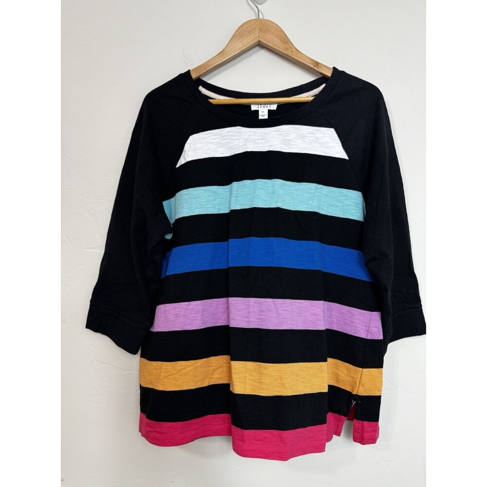 Tribal Sport Women's L 3/4 Raglan Sleeve Bold Stripe Top Retro Colorful
